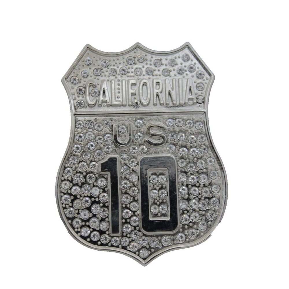 Men Women Silver Rhinestones Metal Belt Buckle California State US 10 Freeway CA